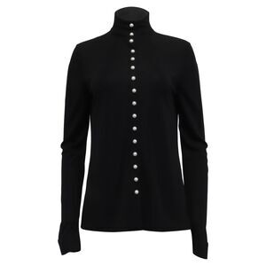 Chanel Pearl-Embellished Button Detail Long Sleeve Blouse in Black Silk